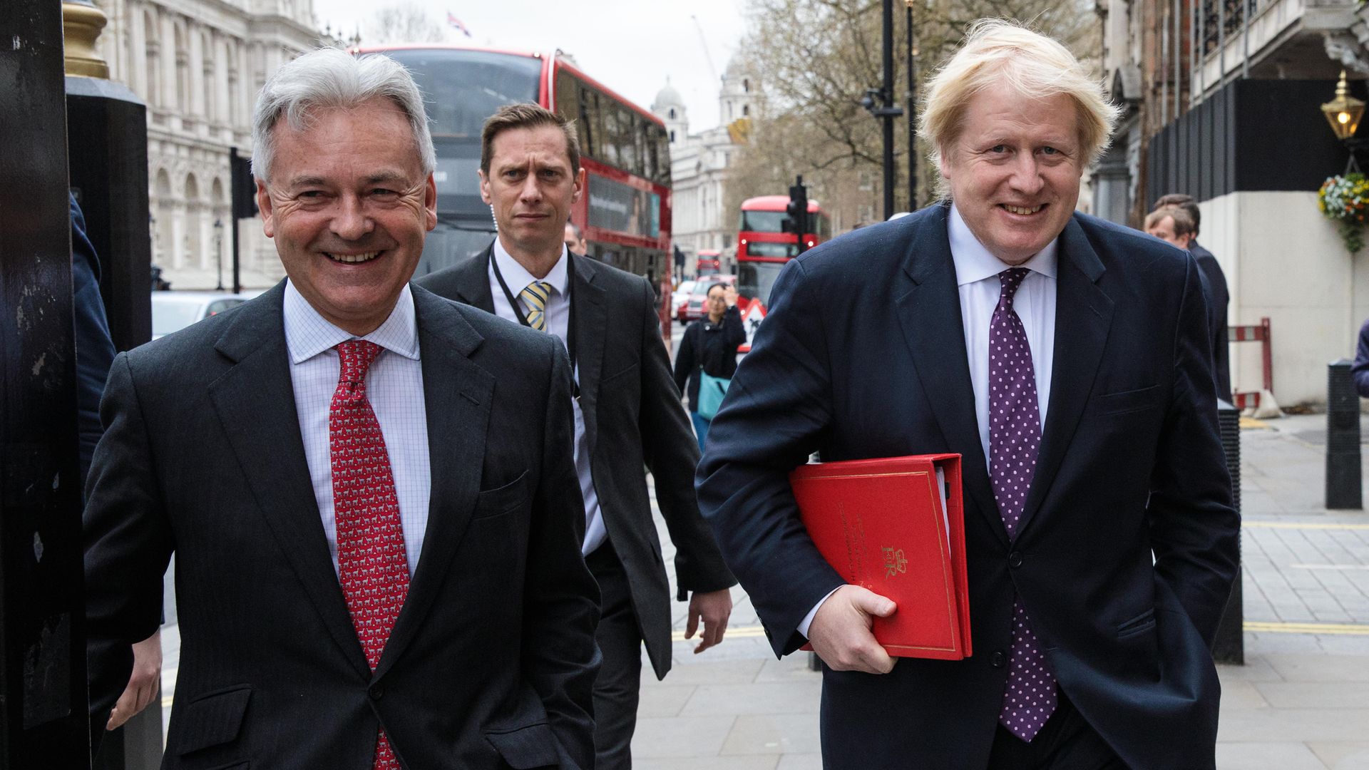 Sir Alan Duncan (L) and  Boris Johnson (R) walk down Whitehall on March 29, 2017 - the day Theresa May triggered Article 50 - Credit: Photo by Jack Taylor/Getty Images