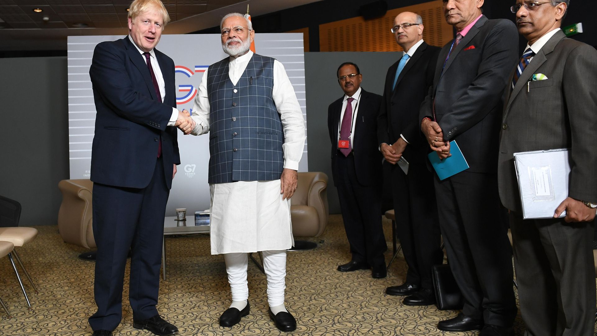 Prime minister Boris Johnson meeting India PM Narendra Modi for bilateral talks during the G7 summit in Biarritz, France in 2019 - Credit: PA