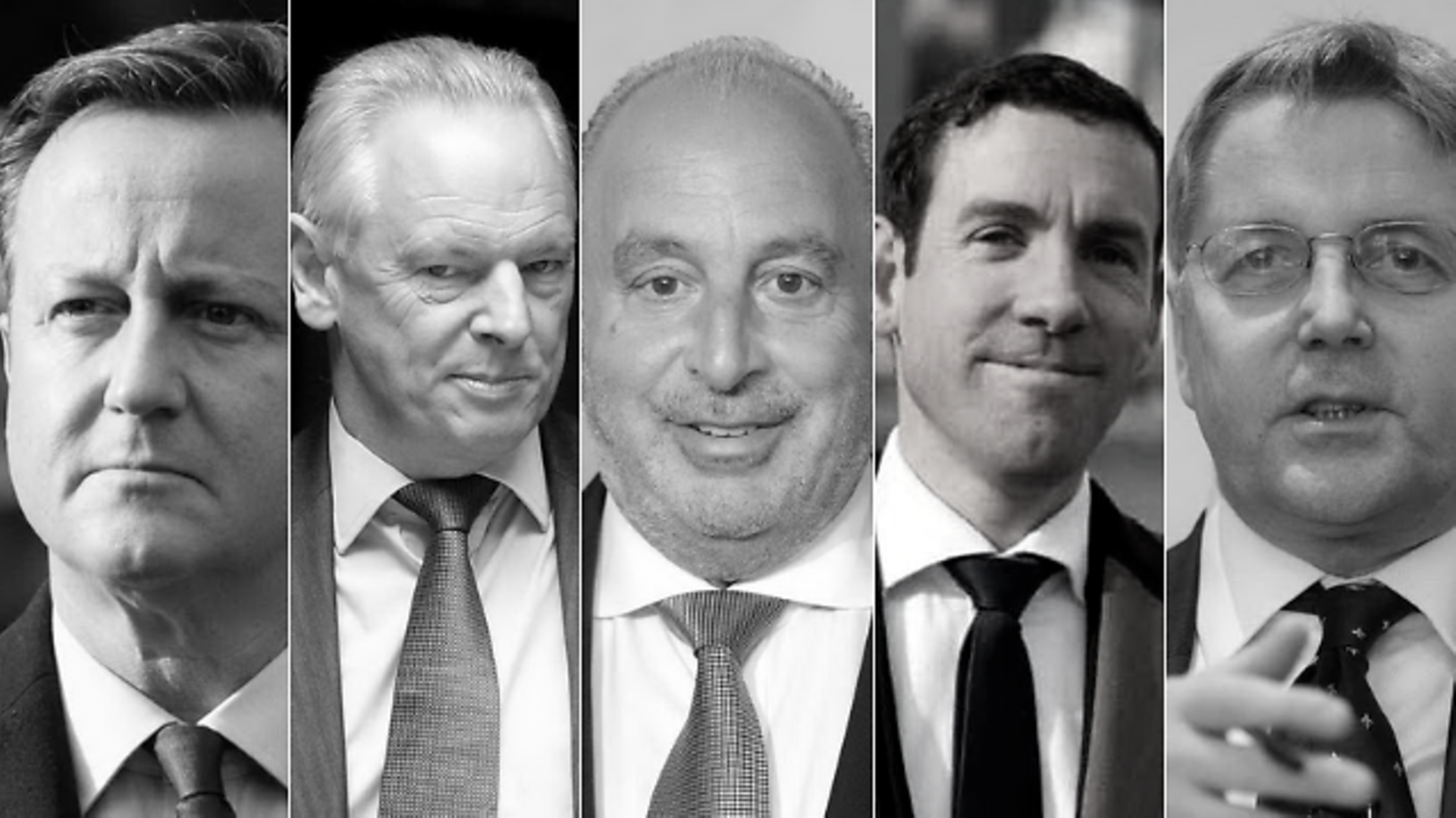 Phillip Green, David Cameron, Francis Maude, Lex Greensill and Jeremy Heywood - Credit: Getty Images