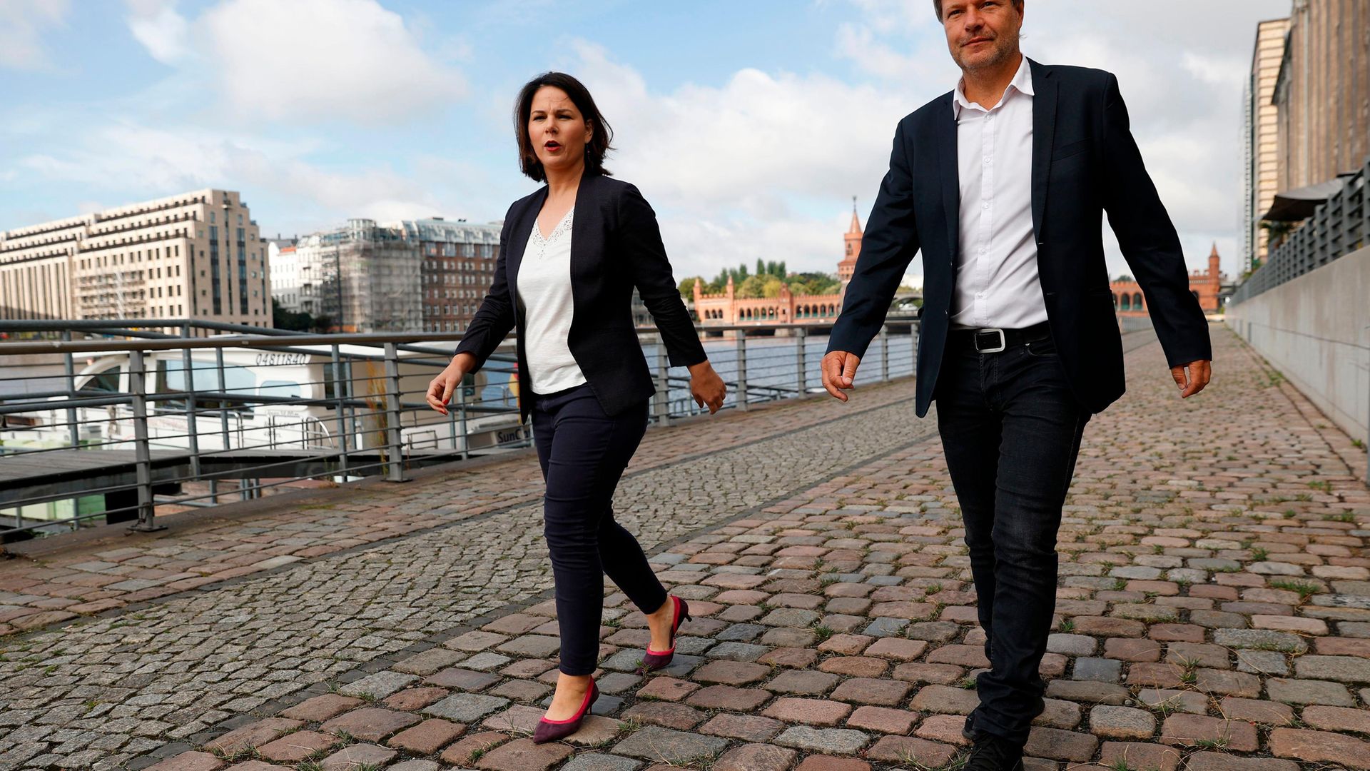 Annalena Baerbock (L) beat co-leader Robert Habeck on Monday to represent the Greens' in the federal election in September in which the party is widely tipped to do well - Credit: AFP via Getty Images