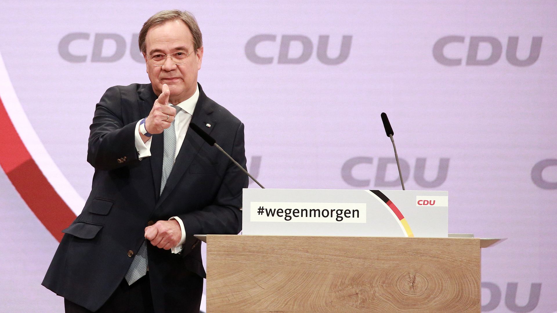 Armin Laschet speaks at the CDU party congress, where he was elected as its new leader - Credit: Getty Images