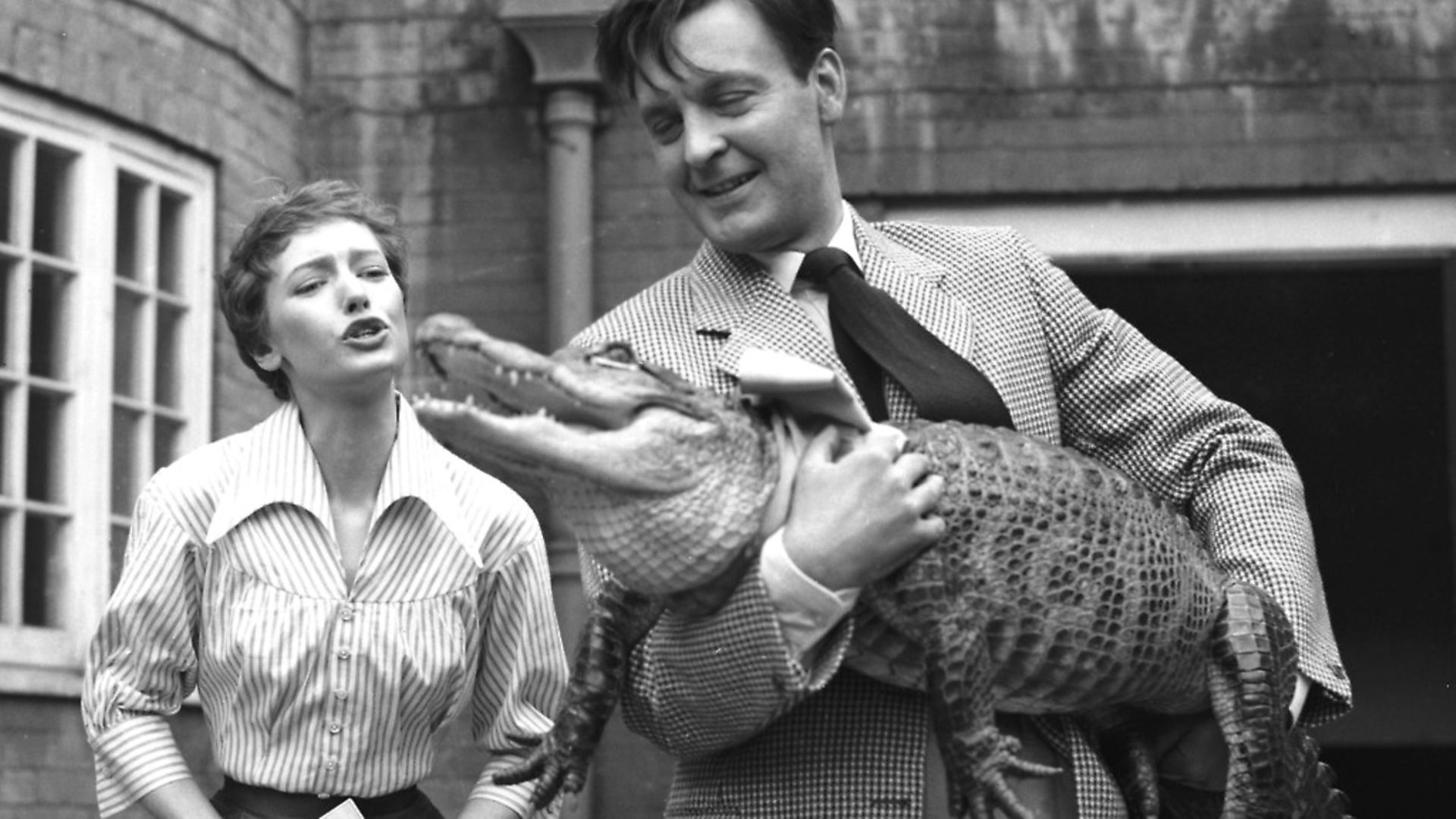Jennie Carson and Donald Sinden during filming for An Alligator Named Daisy, 1955. Picture: Getty Images - Credit: Getty Images