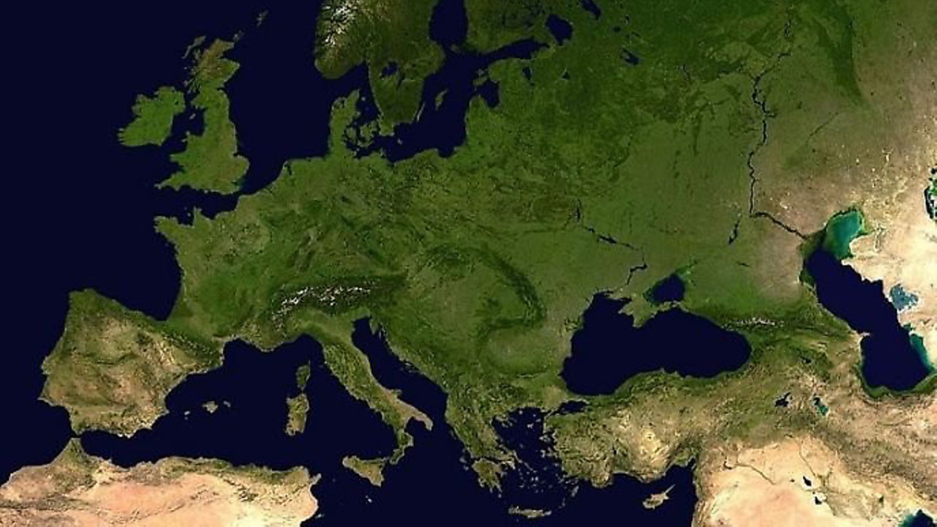 A composed satellite photograph of Europe in orthographic projection. Photograph: NASA/Wikipedia - Credit: Archant