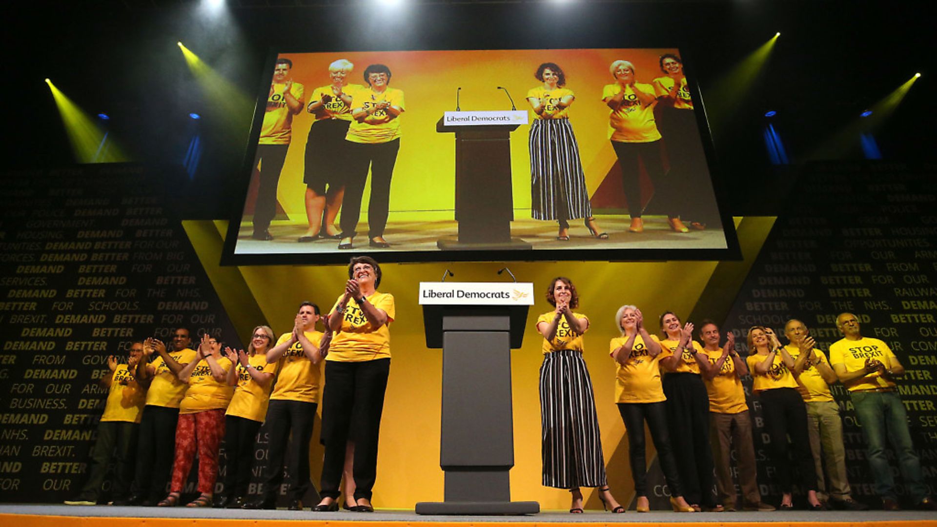 Lib Dem MEPs on stage at the Liberal Democrats conference. Photograph: Jonathan Brady/PA. - Credit: PA Wire/PA Images