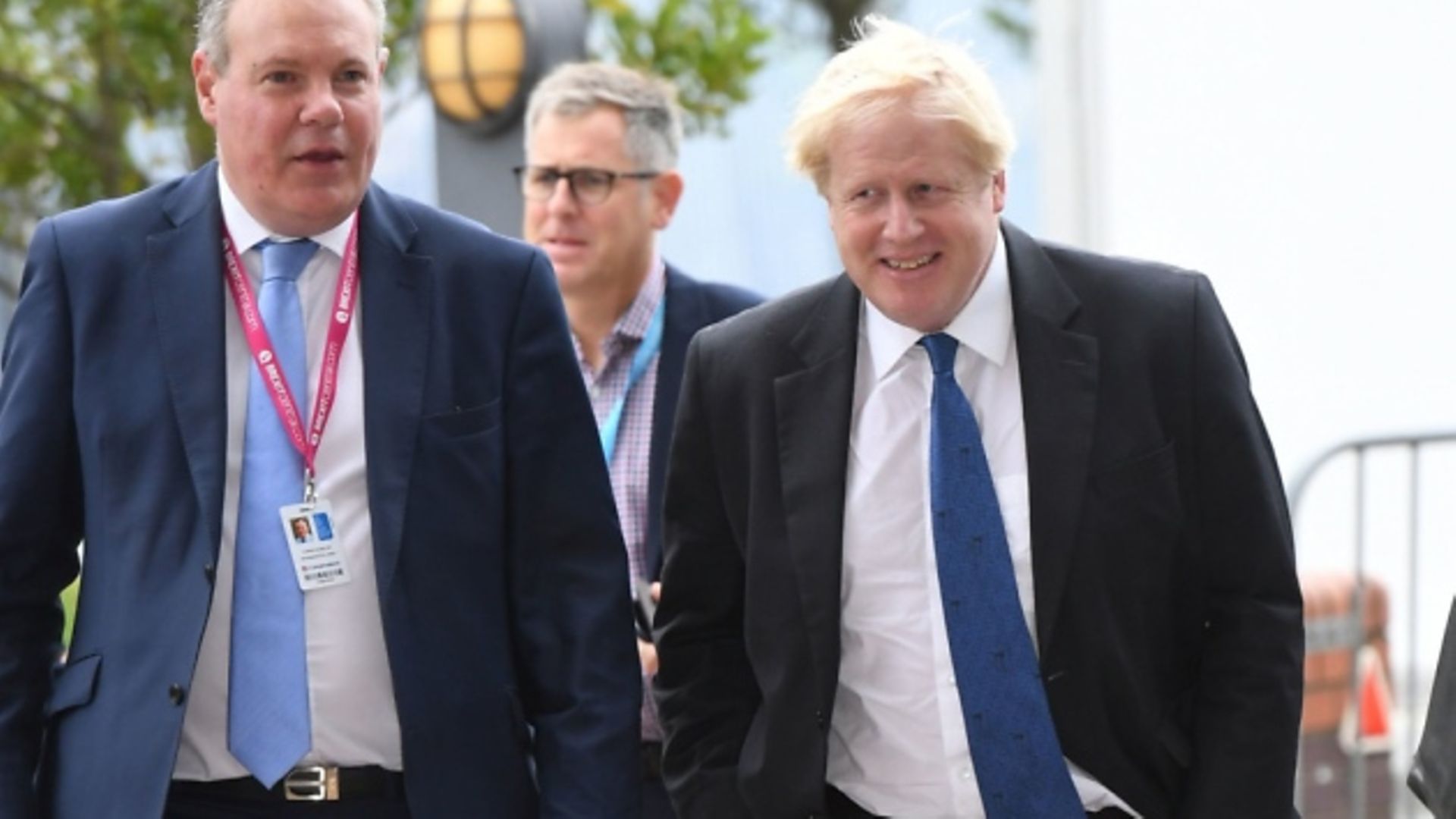 Conor Burns (L) arrives at the Conservative Party annual conference in 2018 alongside then foreign minister Boris Johnson. Photograph: Stefan Rousseau/PA Wire