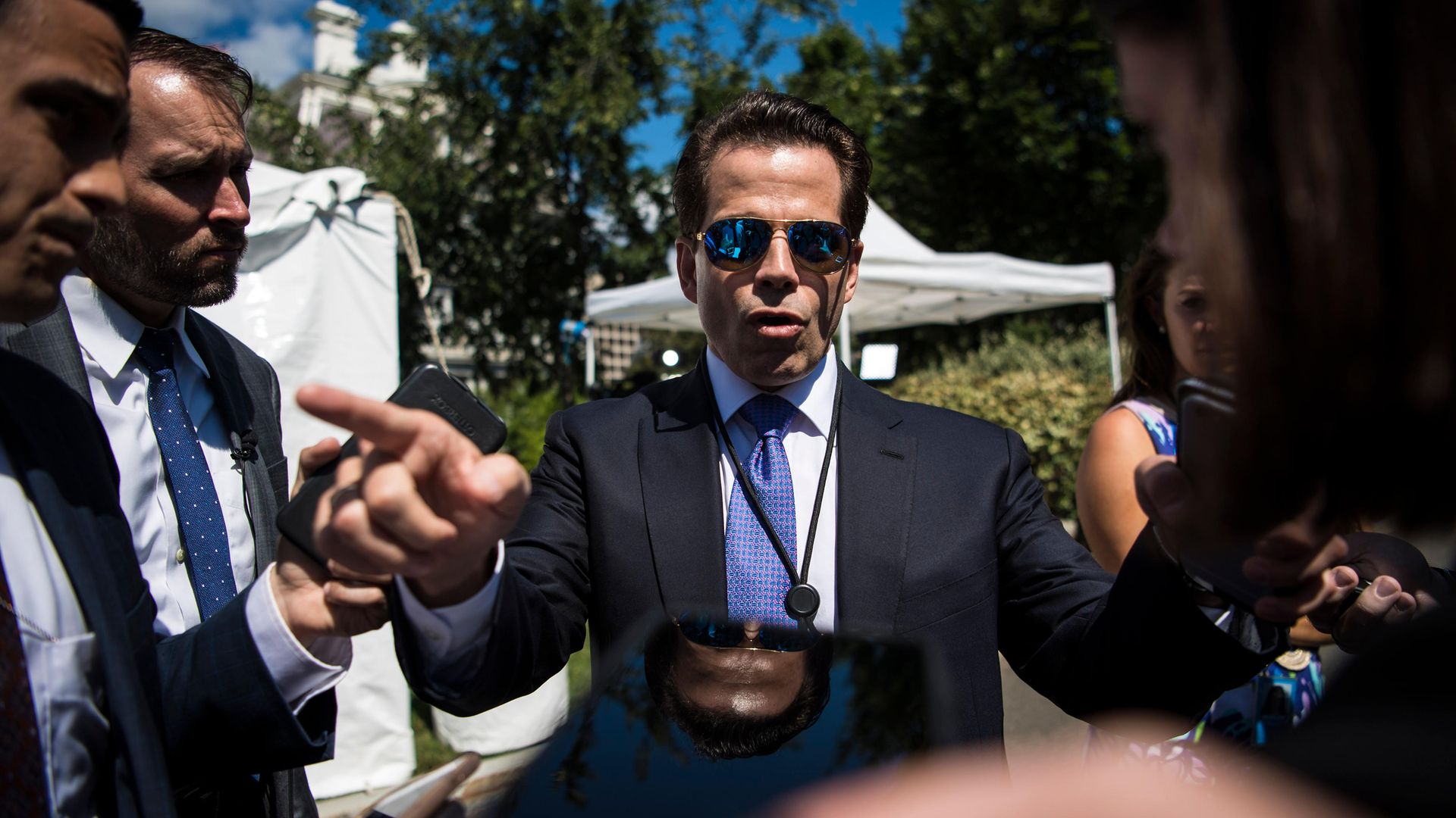 Anthony Scaramucci briefs the media outside the West Wing during his 11-day spell as White House communications director in 2017 - Credit: Jabin Botsford/The Washington Post via Getty Images