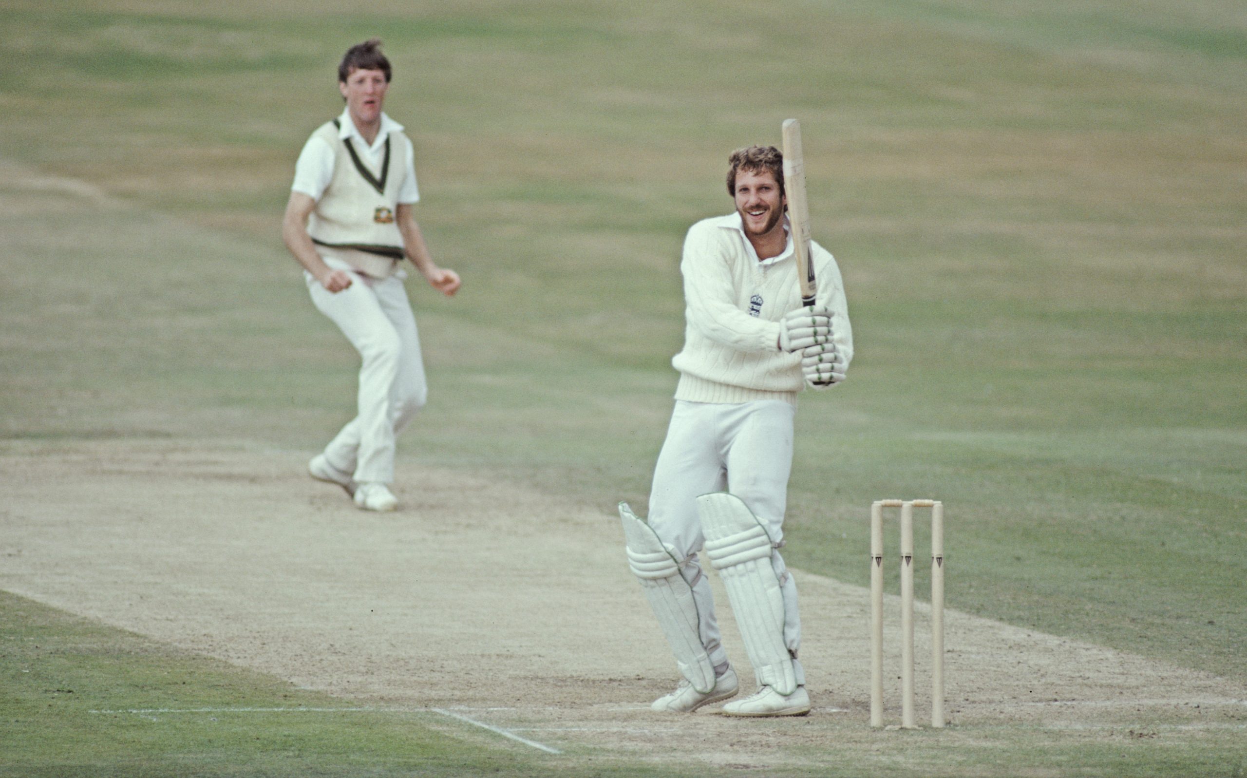 Ian Botham hits out at the bowling of Geoff Lawson during his 149* in the second innings of the third Ashes Test in 1981.