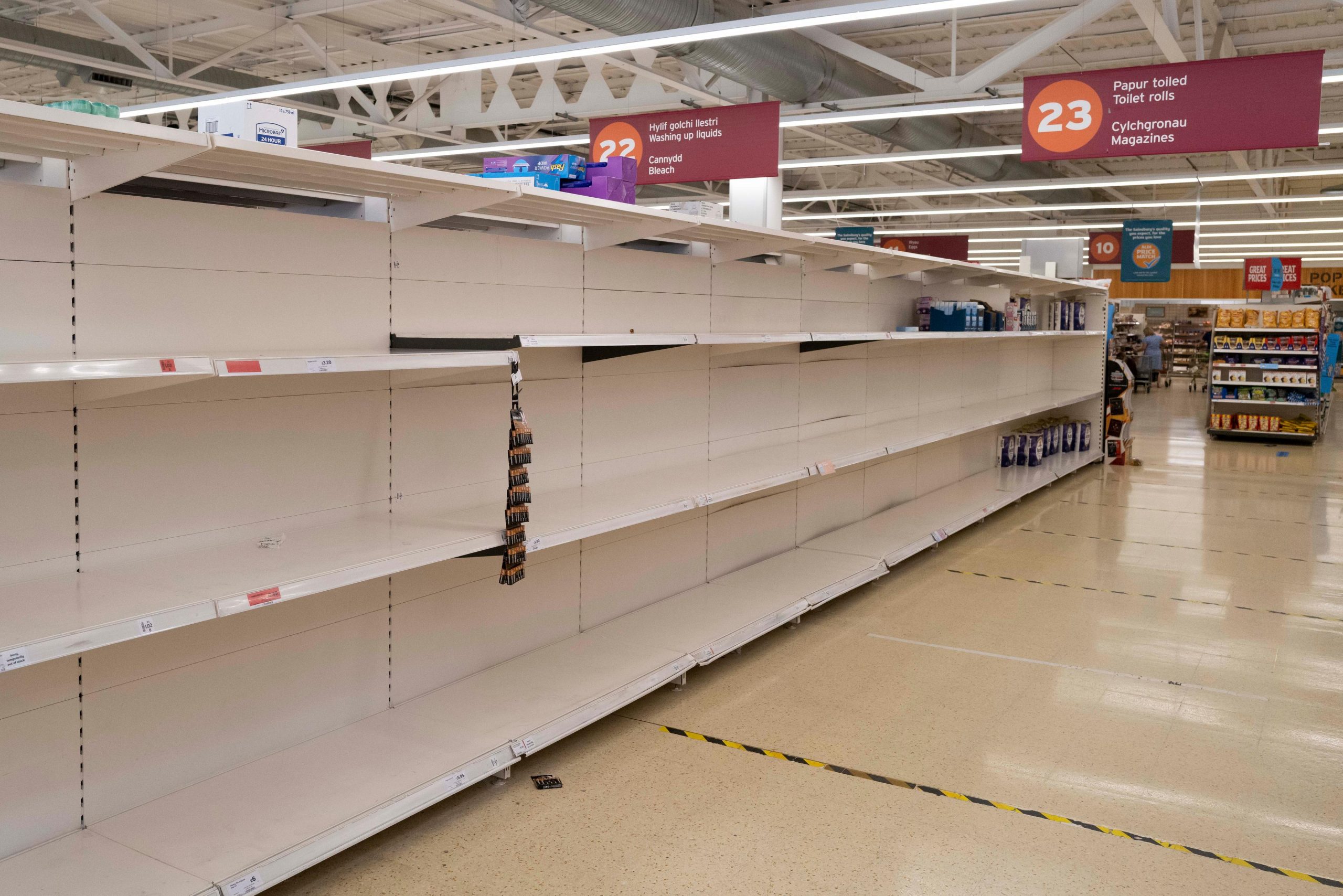 Empty shelves at a Sainsbury's store in Cardiff