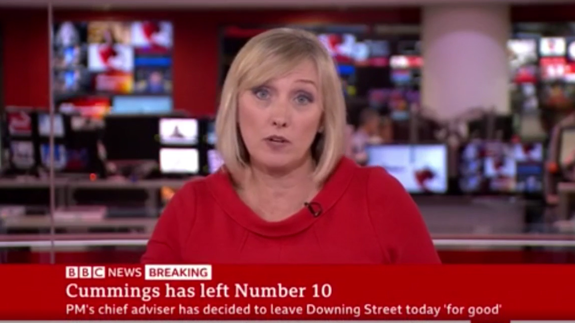 BBC's Martine Croxall announces Dominic Cummings' resignation - Credit: CBB