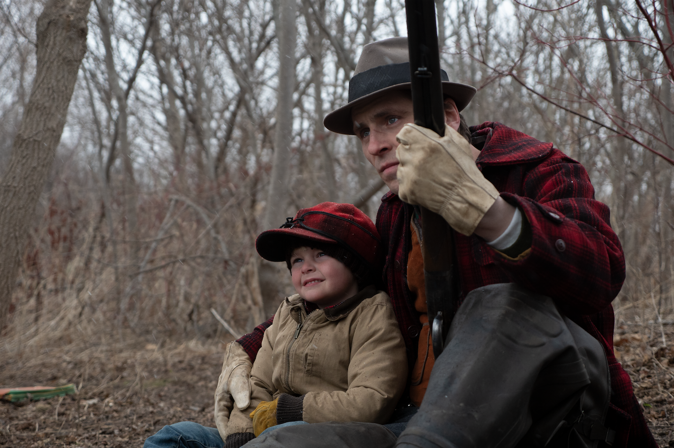 Sverrir Gudnason as the younger Willis with son John (Grady McKenzie) in flashback in Viggo Mortensen's Falling (2020) - Credit: Modern Films