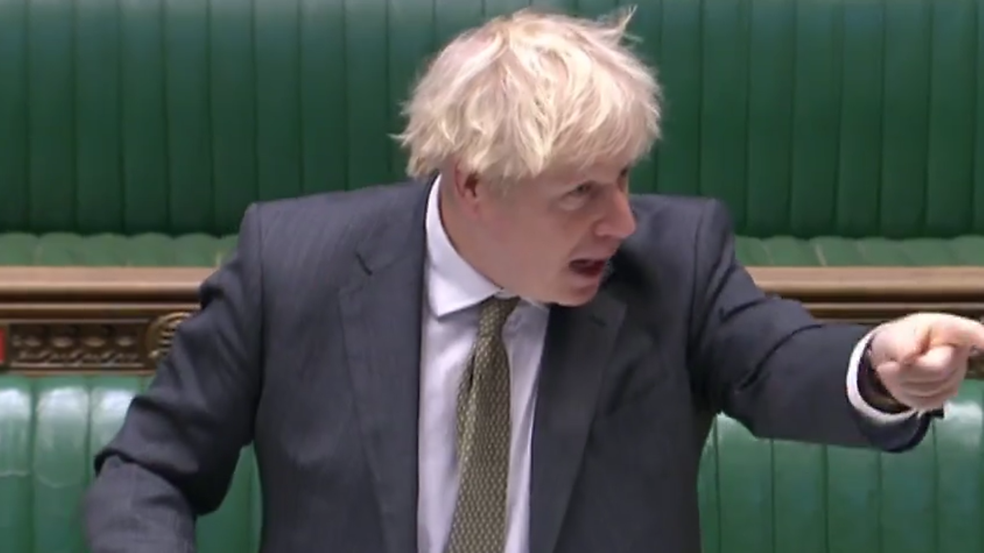 Boris Johnson points to Chris Bryant at PMQs - Credit: Parliament Live