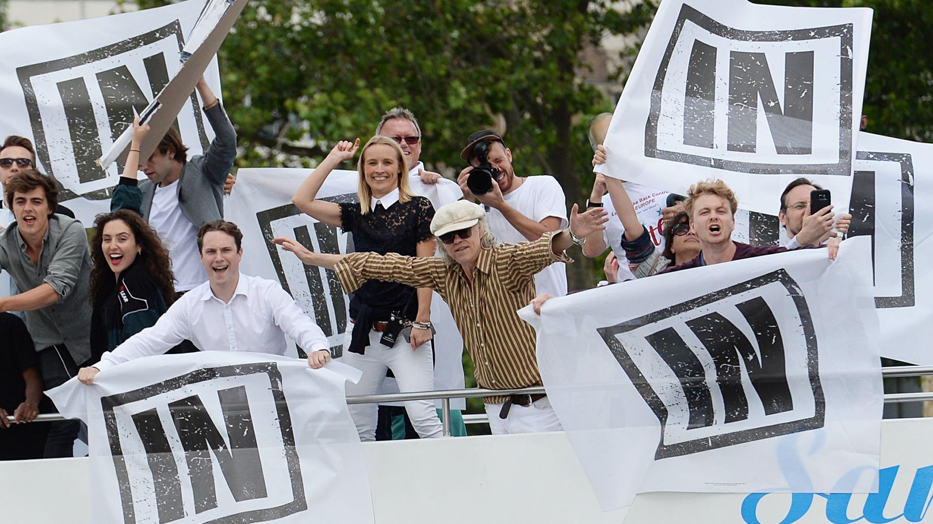 Bob Geldof on board a boat taking part in a pro-EU counter demonstration, as a Fishing for Leave pro-Brexit flotilla makes its way along the River Thames in London. - Credit: PA