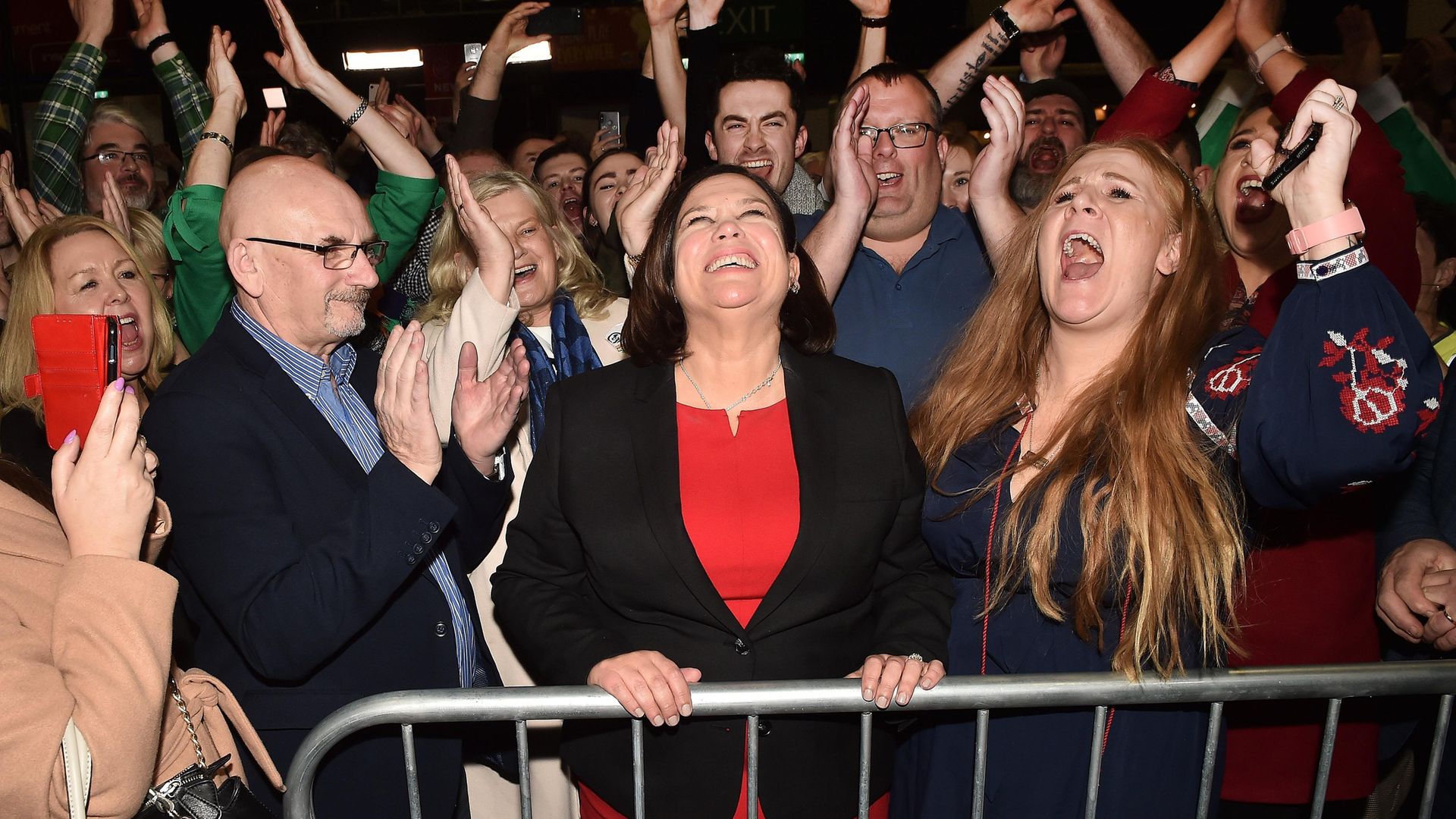 Sinn Fein leader Mary Lou McDonald celebrates with her supporters after being elected in 2020 - Credit: Getty Images