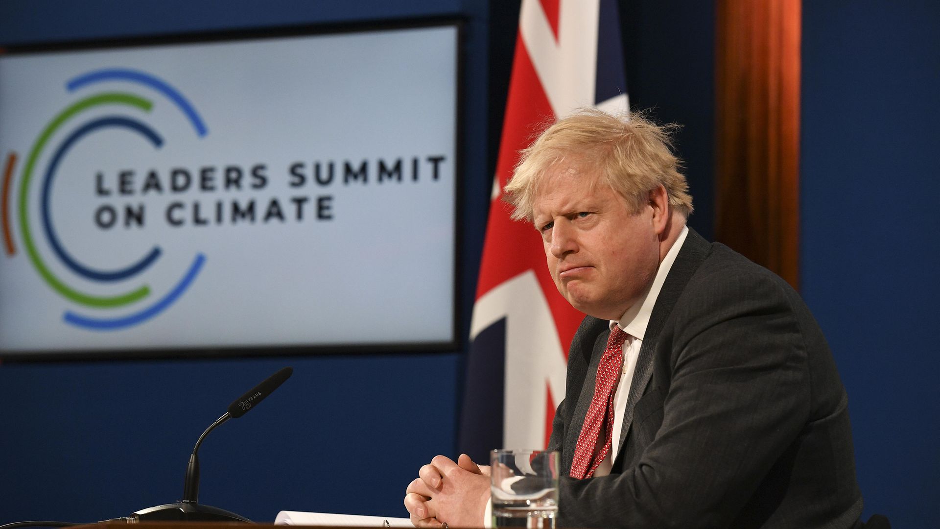 Prime Minister Boris Johnson speaks during the opening session of the virtual global Leaders Summit on Climate from the Downing Street Briefing Room in central London. Picture date: Thursday April 22, 2021. - Credit: PA