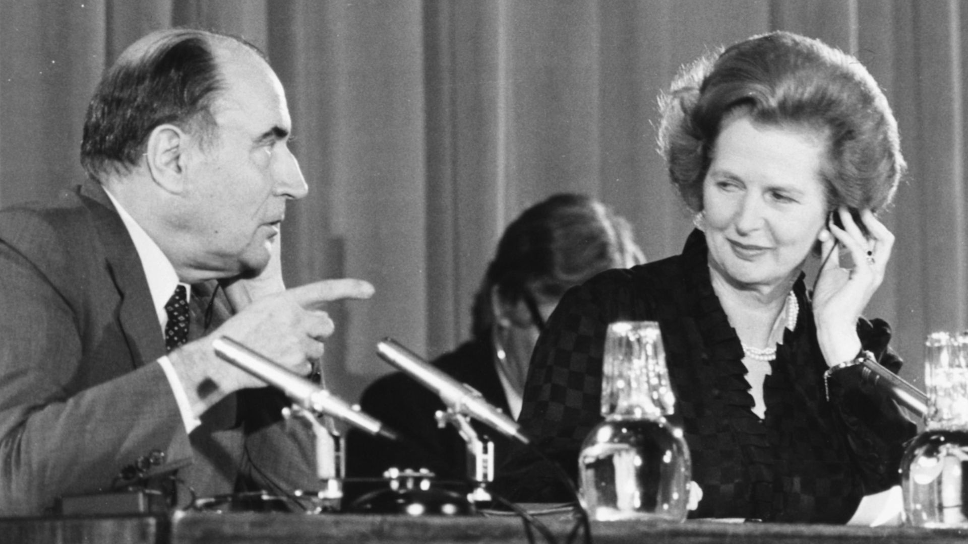 Margaret Thatcher and François Mitterrand at a press conference to talk about their countries' relationship, in September 1981 - Credit: Getty Images