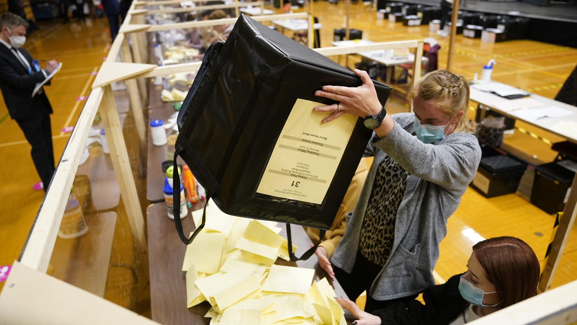 Ballot boxes are emptied at Mill House Leisure Centre in Hartlepool, for the counting of votes for the local and mayoral election and for the Hartlepool parliamentary by-election - Credit: PA