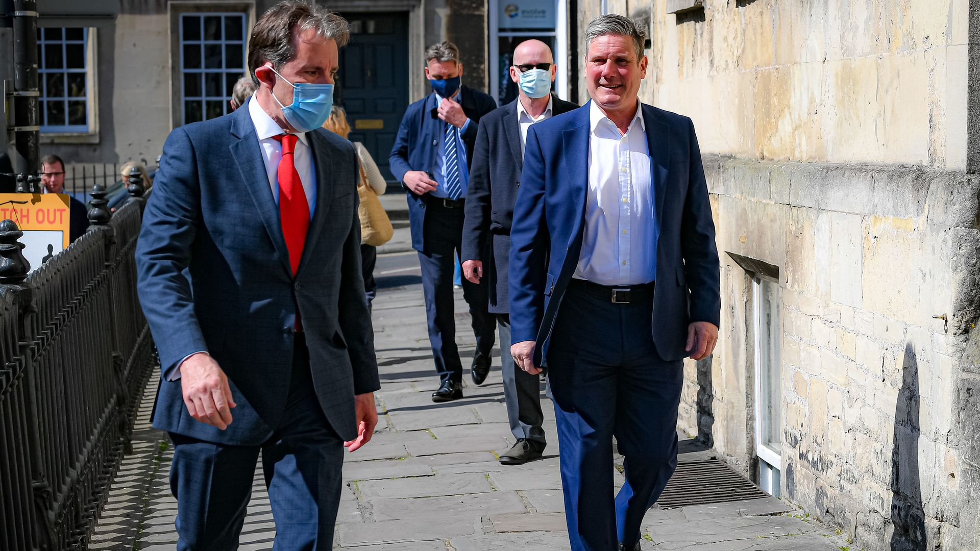 Labour leader Sir Keir Starmer, with Dan Norris, left, during a visit to Bath, to support West of England metro mayoral candidate Dan Norris - Credit: PA