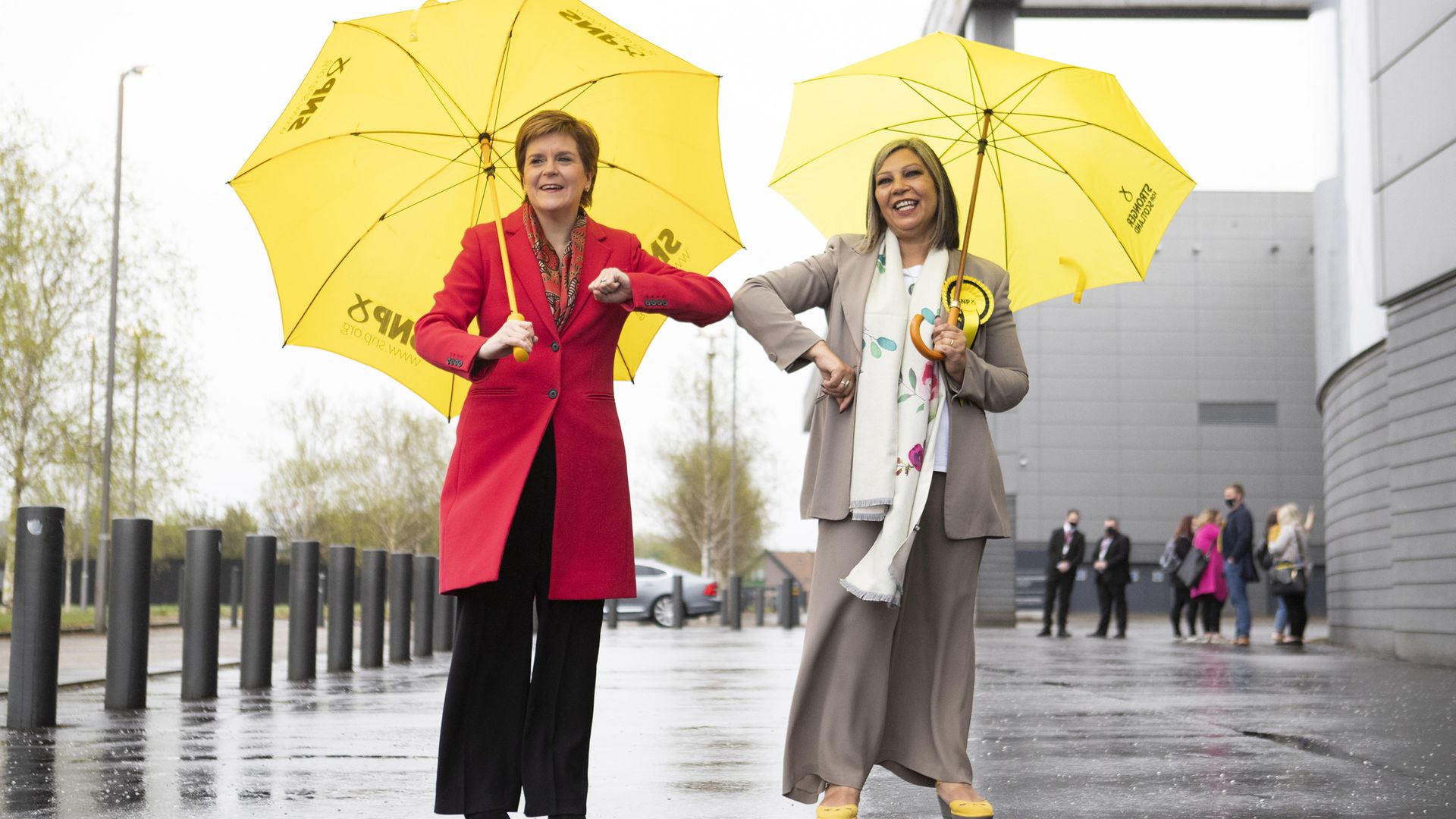 First Minister Nicola Sturgeon (left) with Scottish National Party's (SNP) Kaukab Stewart outside the Scottish Parliamentary Elections - Credit: PA