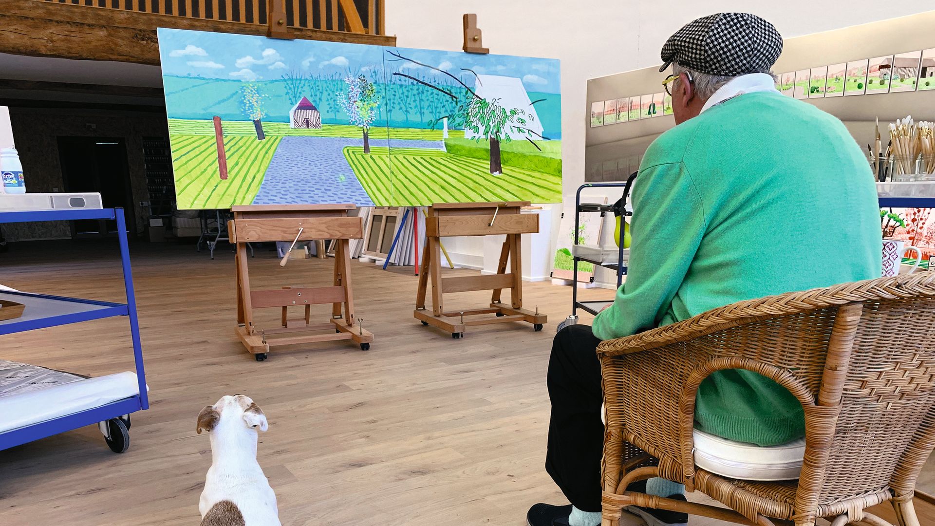 David & Ruby in the Normandy studio, May 25th 2020 (© David Hockney Photo) - Credit: Jean-Pierre Gonçalves de Lima