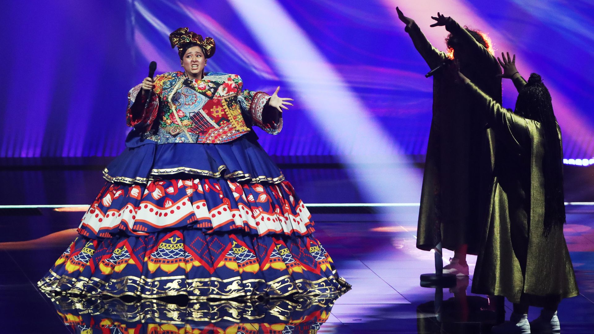 Russian entry Manizha performs during a Eurovision dress rehearsal at the Rotterdam Ahoy Arena. Vyacheslav Prokofyev/TASS (Photo by Vyacheslav ProkofyevTASS via Getty Images) - Credit: Vyacheslav Prokofyev/TASS