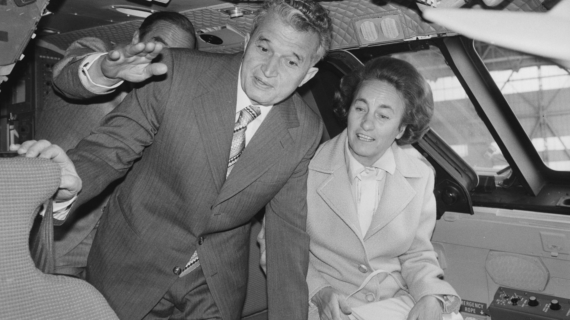 Nicolae and Elena Ceausescu in the cockpit of a Concorde during a visit to the British Aerospace and Rolls-Royce Aero-Engine factories in Bristol, June 1978 - Credit: Photo by Steve Burton/Keystone/Hulton Archive/Getty Images