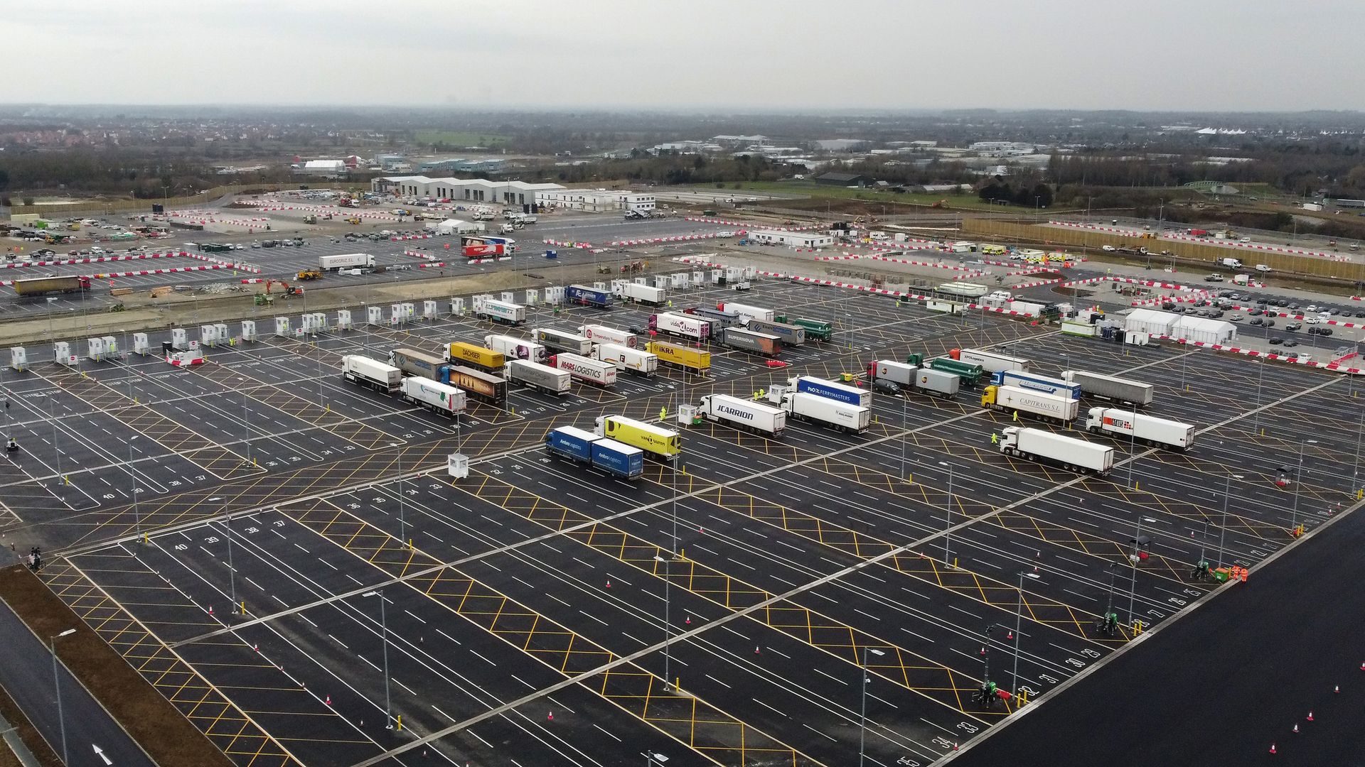 A view of the Sevington Inland Border Facility in Ashford, Kent, as the government continues to develop a 27-acre site into a post-Brexit lorry park