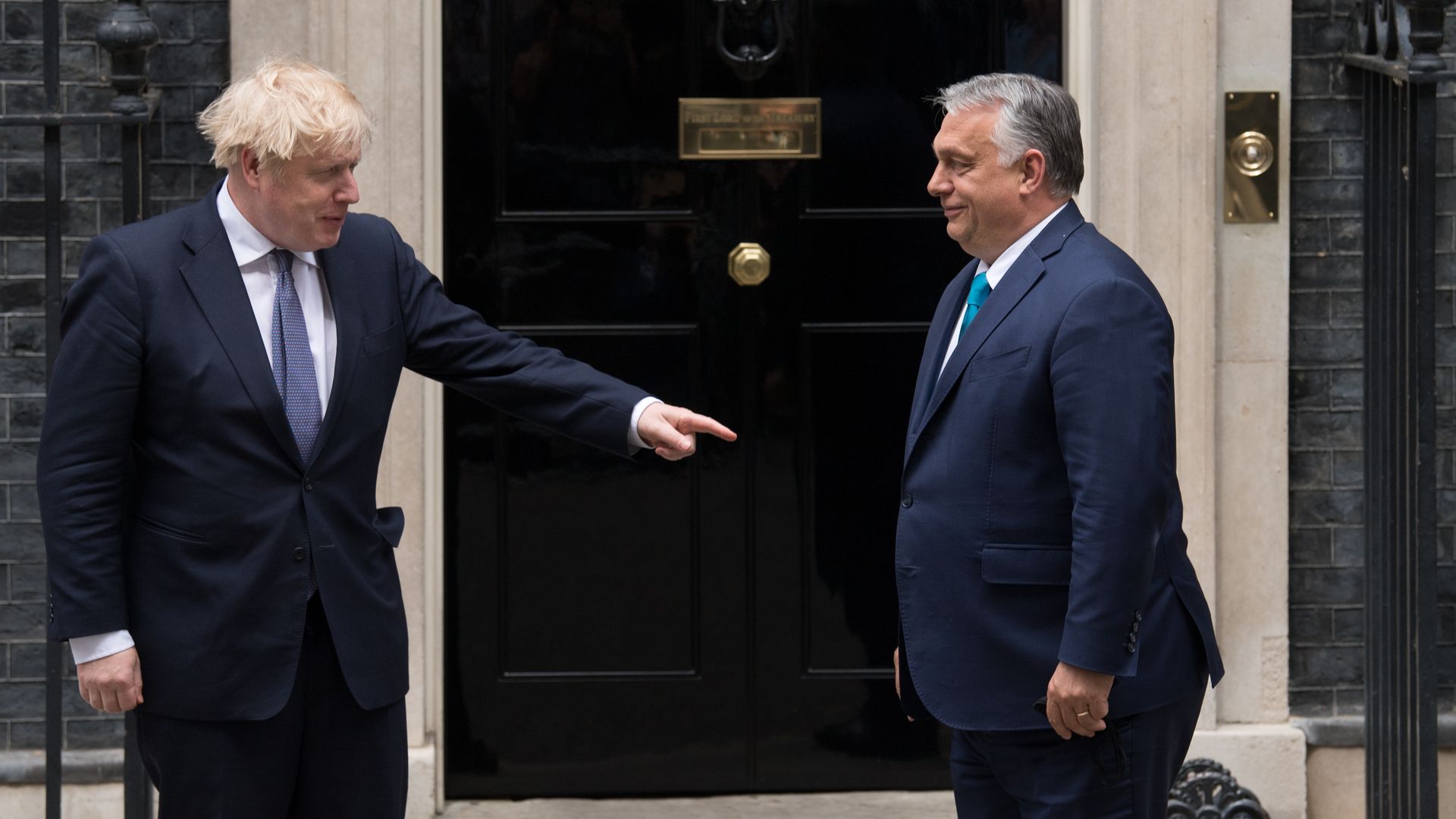 Prime Minister Boris Johnson welcomes the Prime Minister of Hungary, Viktor Orban, into 10 Downing Street - Credit: PA