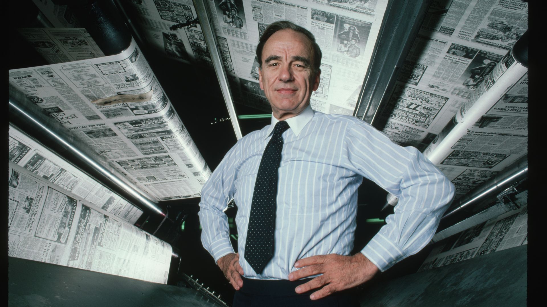 Rupert Murdoch in his pomp, at the printing presses of the New York Post in 1985 - Credit: Corbis/VCG via Getty Images