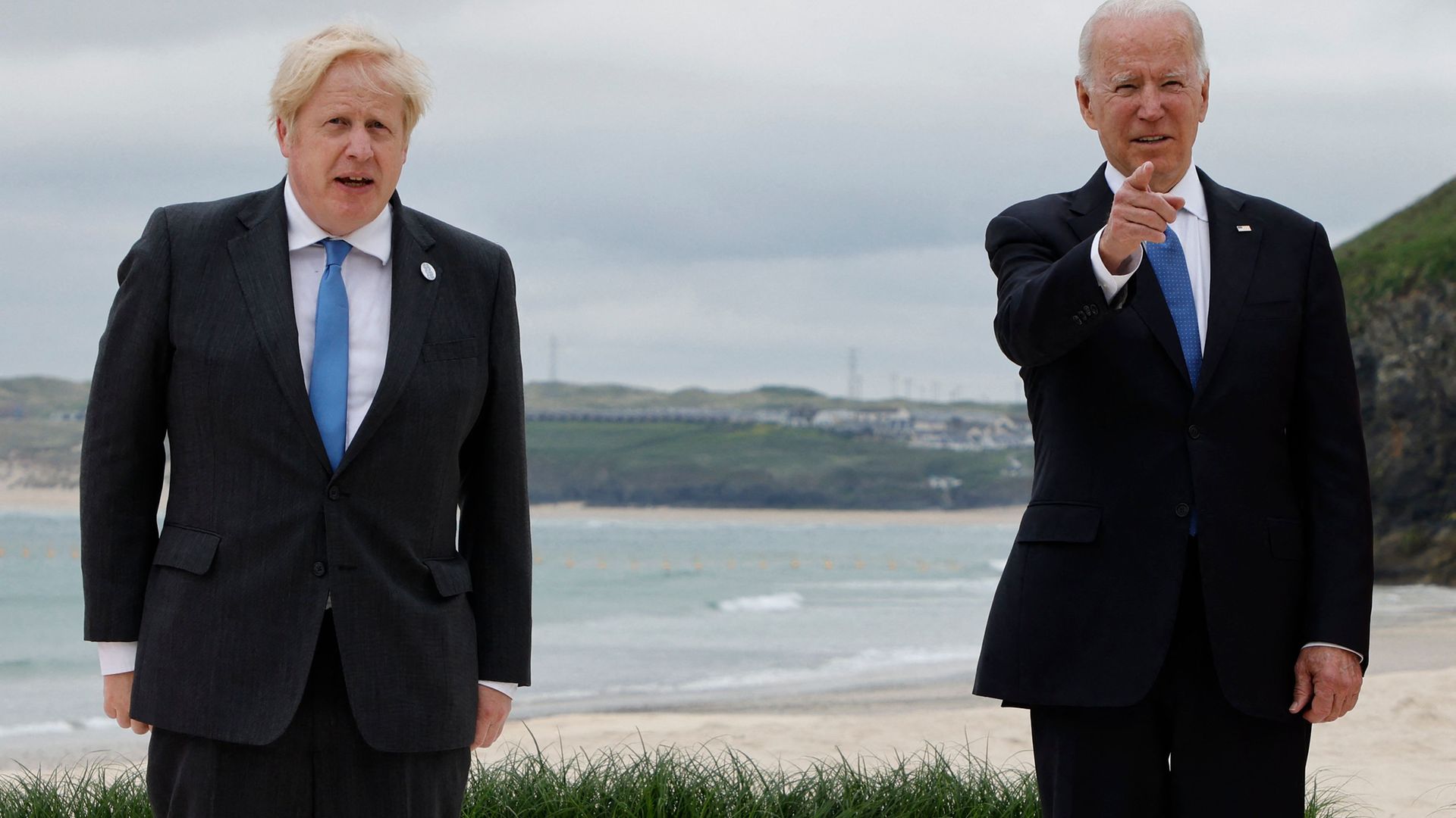 Boris Johnson welcomes  Joe Biden during the G7 summit in Carbis Bay, Cornwall, south-west England - Credit: Photo by LUDOVIC MARIN/AFP via Getty Images