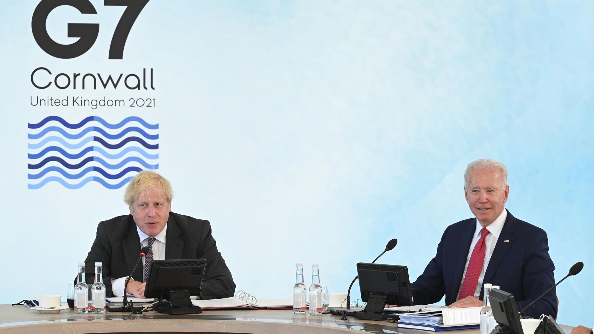 Prime Minister Boris Johnson (left) next to US President Joe Biden in Carbis Bay, during the G7 summit in Cornwall - Credit: PA