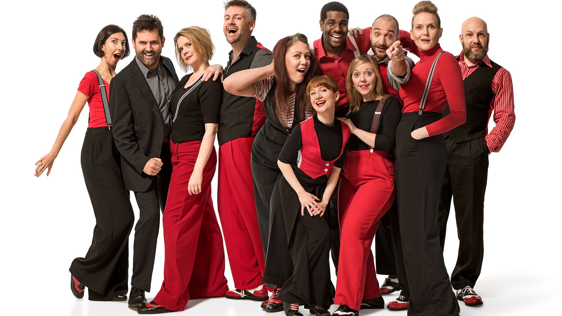 The ensemble cast of Showstopper! The Improvised Musical - Credit: Garrick