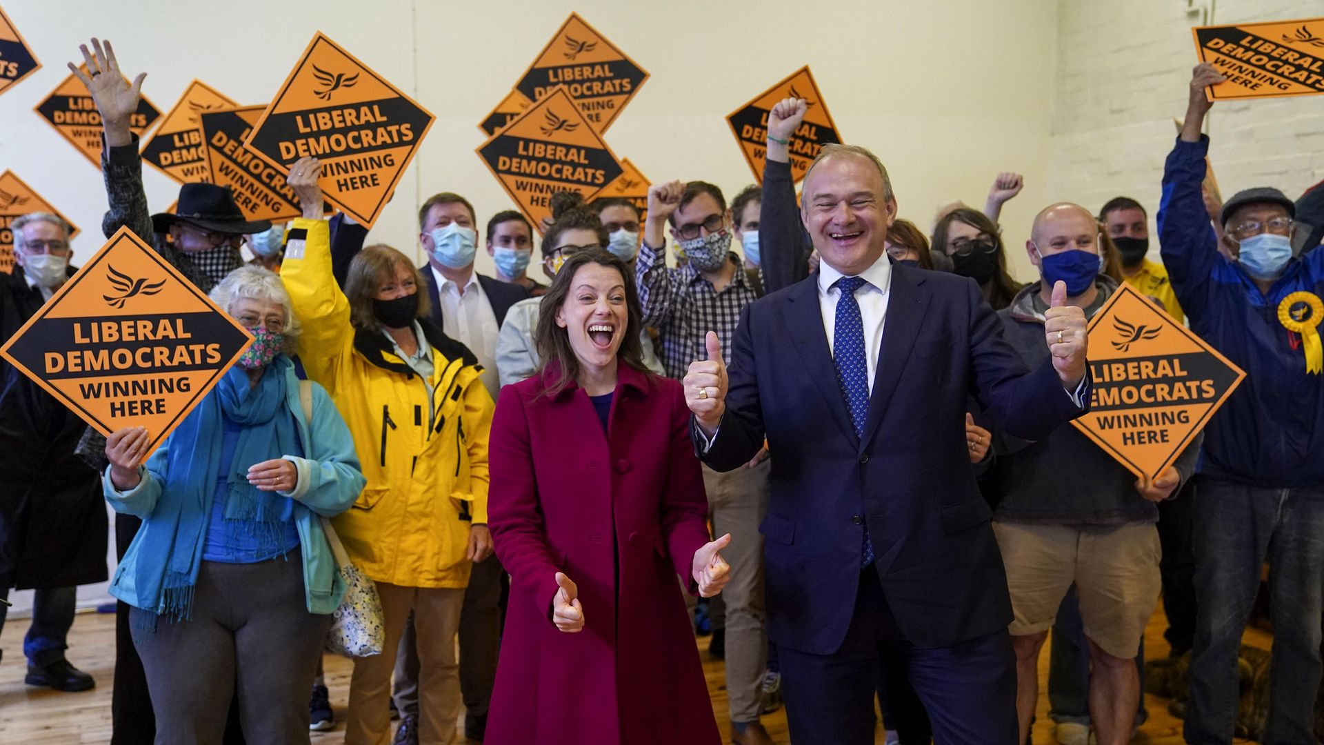 Liberal Democrat leader Ed Davey and new Liberal Democrat MP for Chesham and Amersham, Sarah Green, during a victory rally at Chesham Youth Centre - Credit: PA