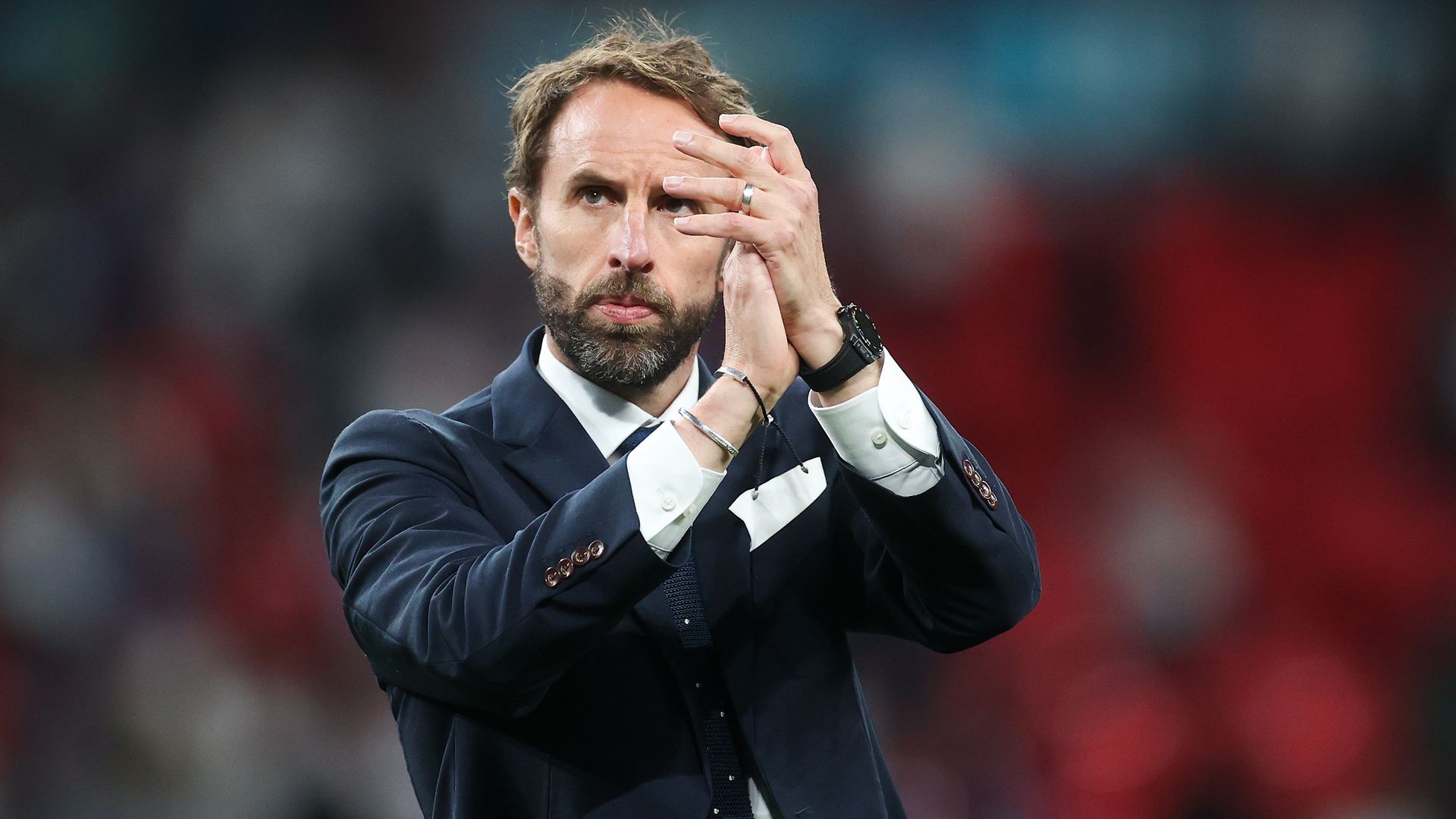 Gareth Southgate applauds fans after the England's penalty defeat at the hands of Italy - Credit: Getty Images