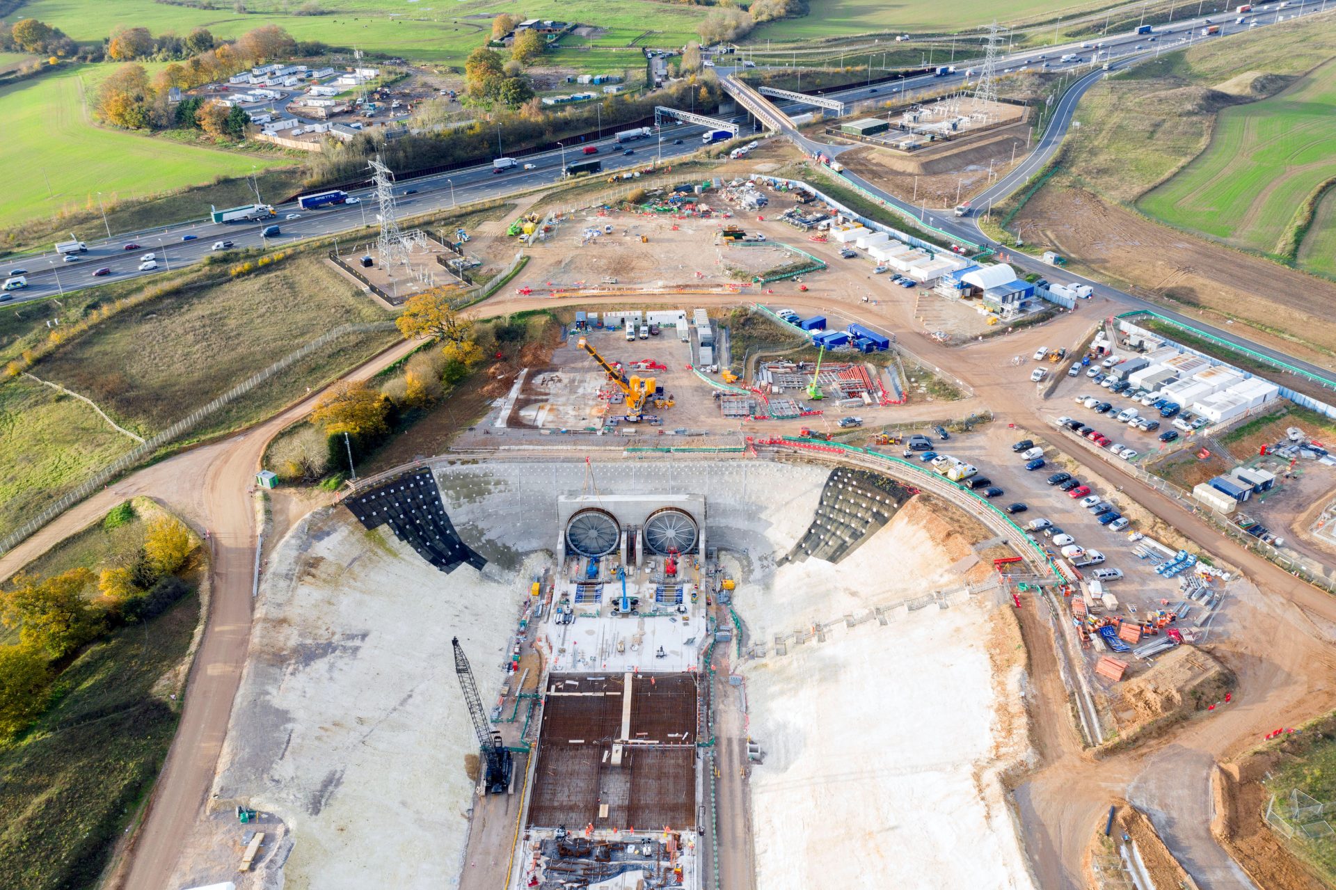The construction site at the entrance to the HS2 Chiltern tunnel beside the M25 at Denham, Buckinghamshire. -Photo: Chris Gorman/Getty Images