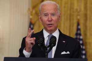 Joe Biden gestures during a White House address in which he defended his decisions in Afghanistan. Photo: Anna Moneymaker/Getty Images