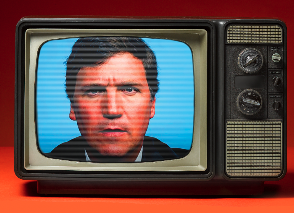Fox News star - and touted Republican presidential candidate of 2024 - Tucker Carlson. Illustration: TNE