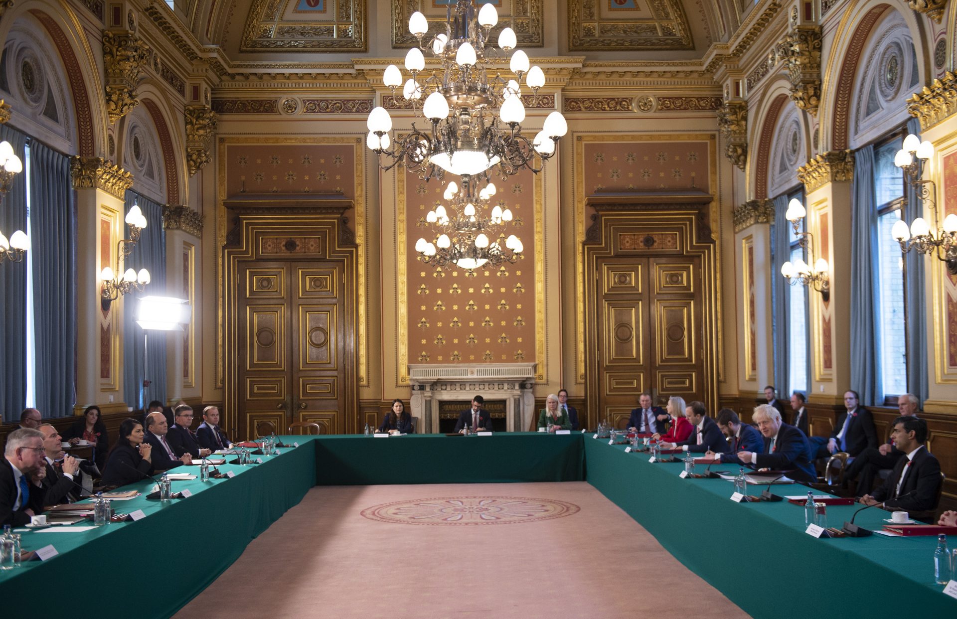 Boris Johnson chairs a socially-distanced Cabinet meeting at the foreign office last November. Photo: Eddie Mulholland - WPA Pool/Getty Images