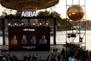 Abba's Abbatars are seen on a display during their Voyage event at Grona Lund, Stockholm. Photograph: Getty Images.