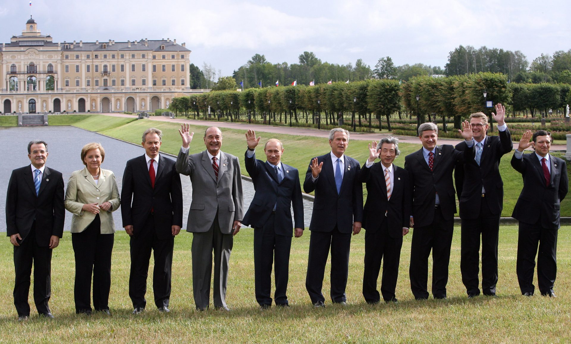 G8 leaders pose for a family photo at Konstantinovsky Palace in Strelna outside St.Petersburg. Credit: PATRICK KOVARIK/AFP via Getty Images