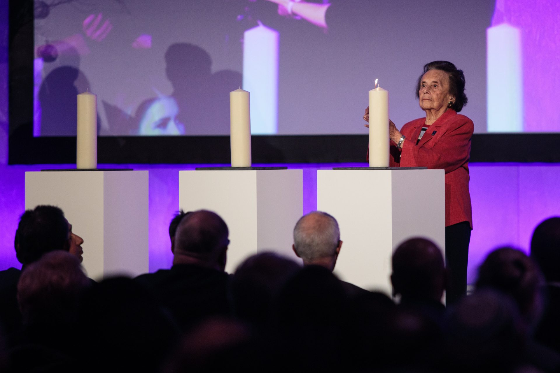 Holocaust survivor Lily Ebert lights a candle during a National Holocaust Memorial Day event at the Queen Elizabeth II Conference Centre. Credit: Jack Taylor/Getty Images