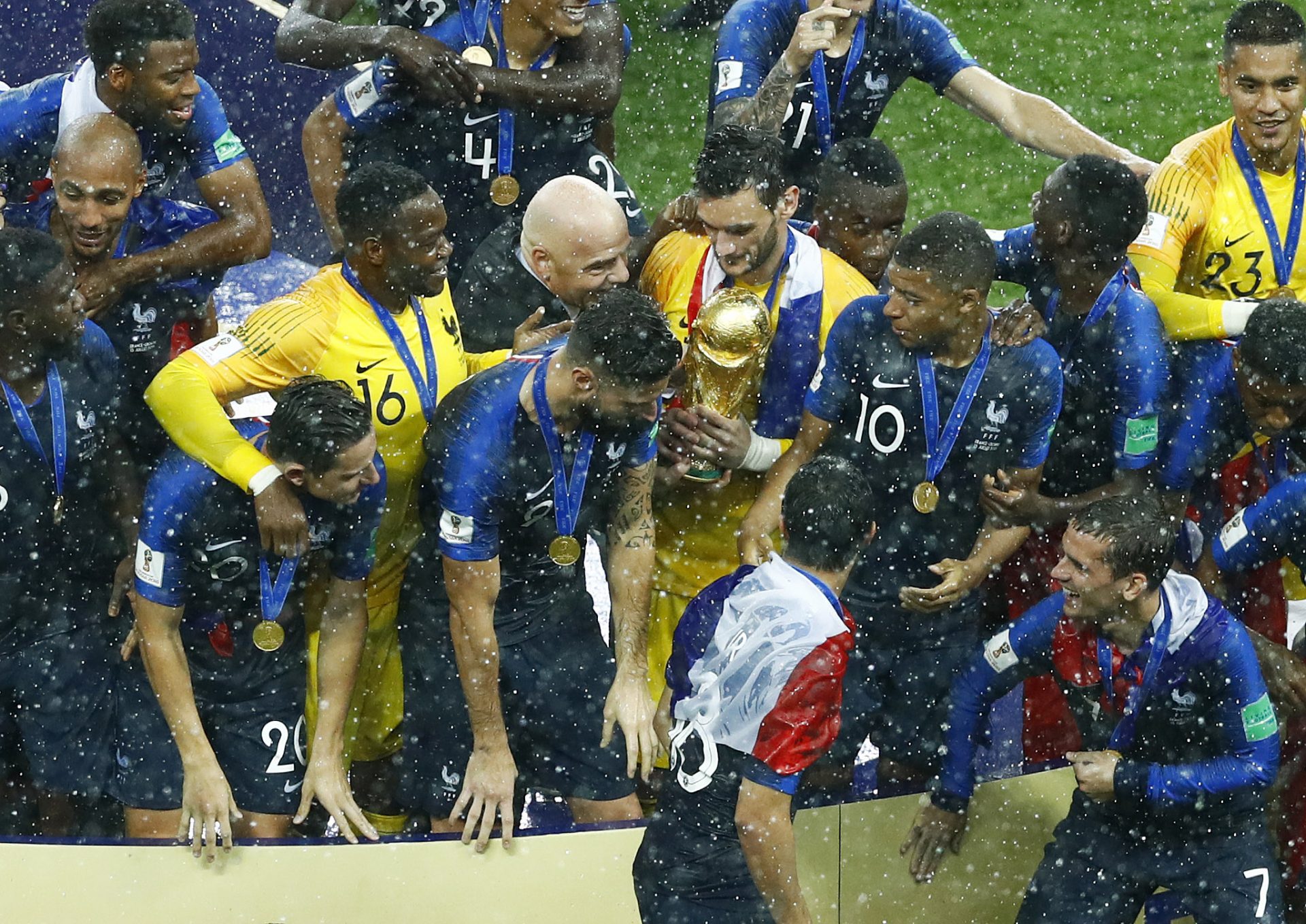 FIFA president Giovanni Infantino
congratulates France captain Hugo
Lloris after his team’s 2018 World Cup
victory against Croatia. Credit: Matteo Ciambelli/NurPhoto via
Getty Images