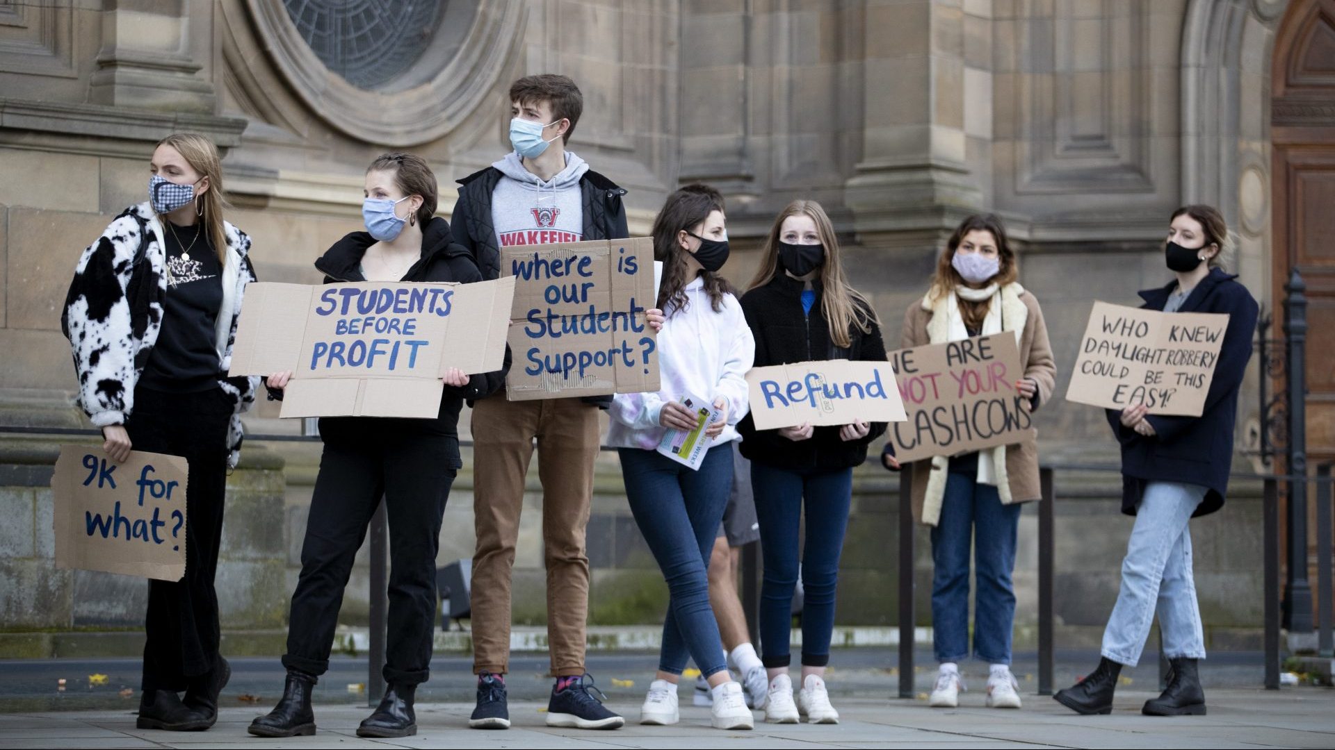 Students protest outside the McEwan Hall in Bristo Square, Edinburgh, against the University of Edinburgh's treatment of students. Photograph: PA.
