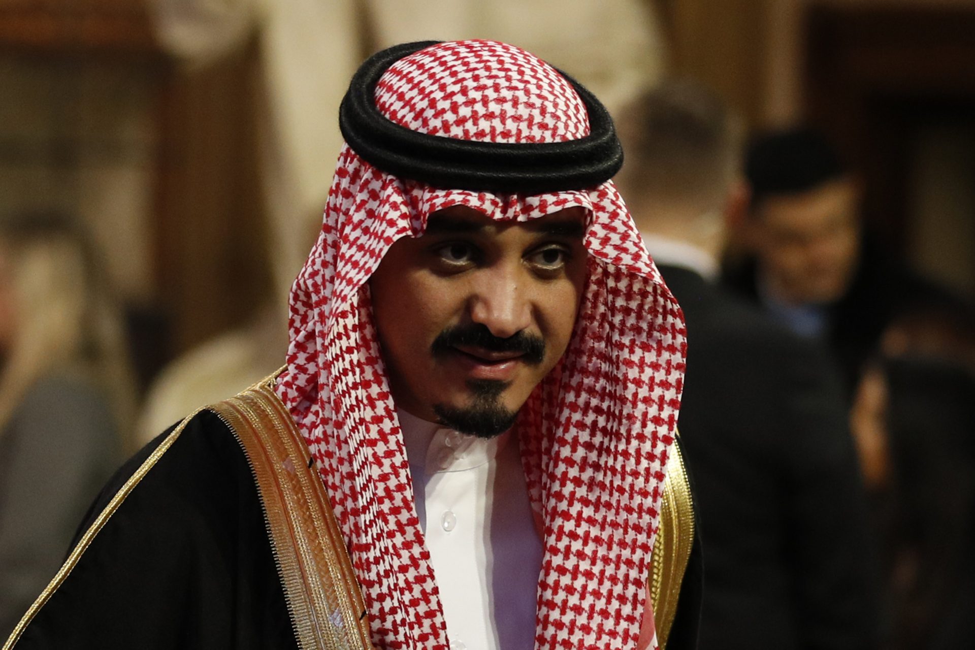 Saudi Ambassdor to the UK Khalid bin Bandar bin Sultan al-Saud walks through the Central Lobbey as he attends the State Opening of Parliament. (Photo by Adrian Dennis - WPA Pool/Getty Images)