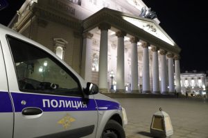 A police car outside Moscow’s Bolshoi Theatre after actor Yevgeny Kulesh was crushed to death by a prop during a performance of Sadko by Nikolai Rimsky-Korsakov. Photo: Mikhail Japaridze/TASS via Getty Images