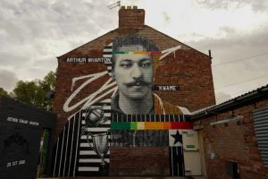 A mural of Arthur Wharton, the first black footballer who turned out for Darlington, is unveiled to mark his 155th anniversary (Photo by Ian Forsyth/Getty Images)