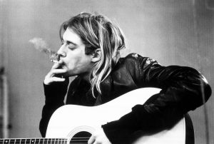 Kurt Cobain recording in Hilversum Studios smoking a cigarette. Photo: Michel Linssen/Redferns.