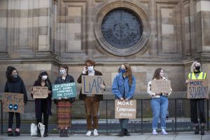 Students protest against hybrid learning proposals for universities. Photograph: Jane Barlow/PA.