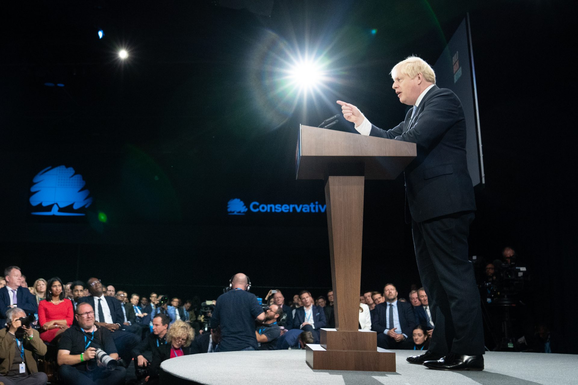 Prime Minister Boris Johnson delivers his speech at the Conservative Party Conference in Manchester.  Photograph: Stefan Rousseau/PA Wire/PA Images.