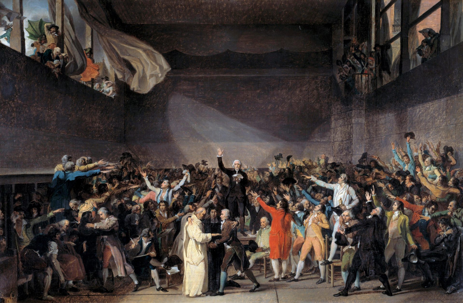 Jean Sylvain Bailly at
the centre of Jacques Louis David’s The Tennis Court Oath. Photo: Josse/Leemage