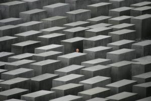 A visitor (not the man
who jumped) at the Holocaust Memorial in Berlin. Photo: John Macdougall/AFP via Getty Images